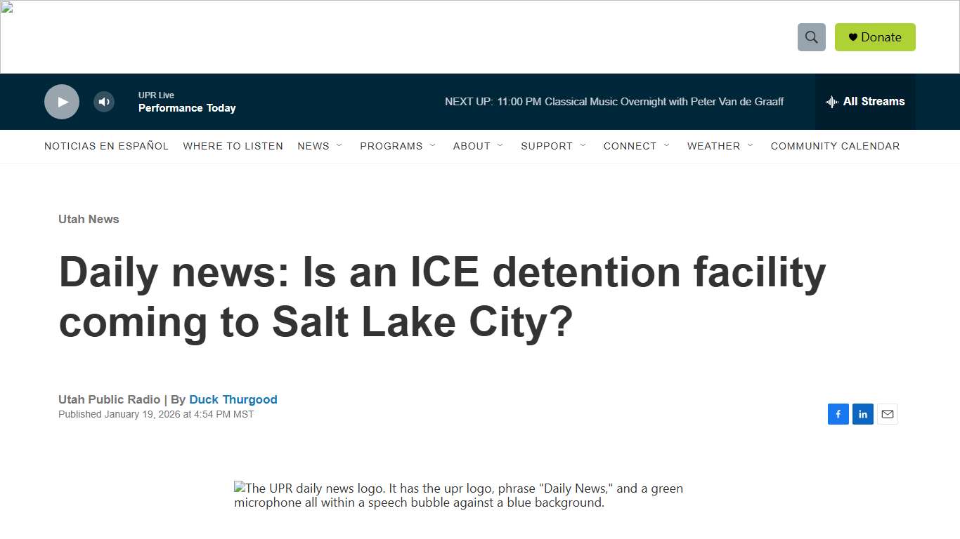 Daily news: Is an ICE detention facility coming to Salt Lake City? | Utah Public Radio